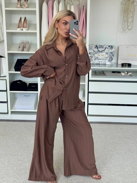 Женский костюм из рубашки и брюк из ткани жатка, модель 912 912 фото